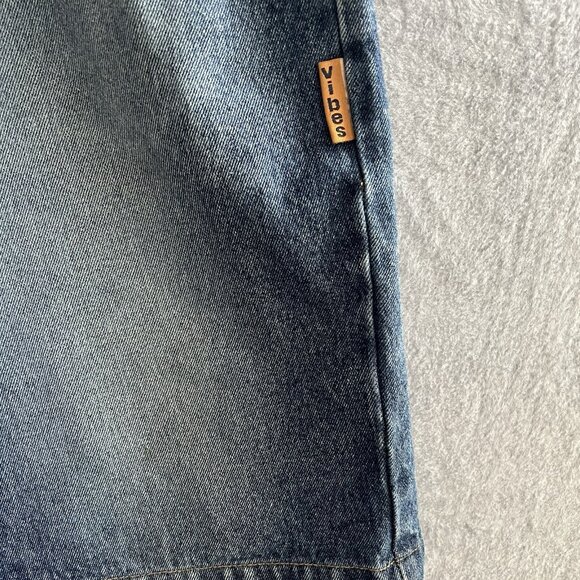 Vibes Gold Label Jeans Shorts Men SZ 38 Denim Cyber Baggy Wide Leg Pipe VTG Y2K - Picture 7 of 12